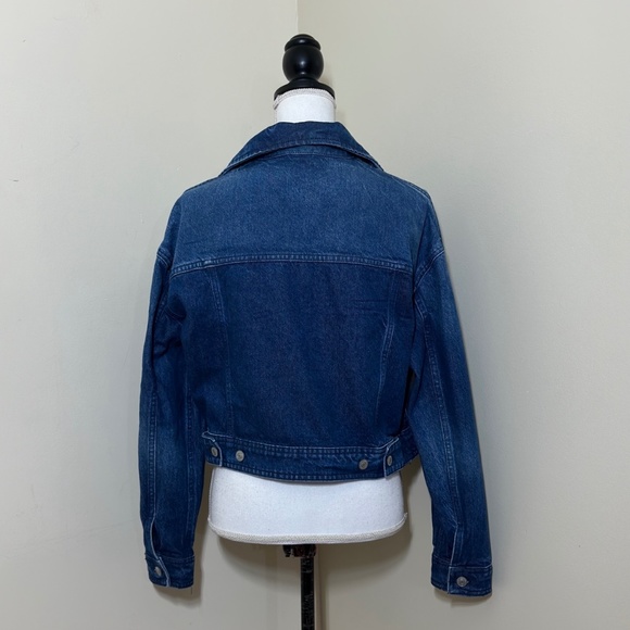 Free People || We the free Now or Never Dark Wash Cropped Denim Jacket Sz Small - Picture 4 of 13
